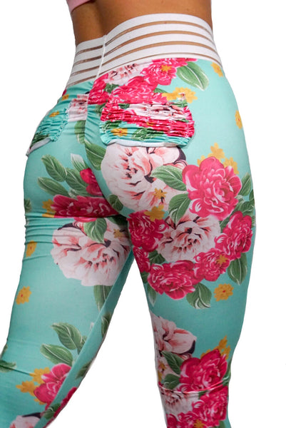TF Floral Scrunch Leggings- Turquoise Floral