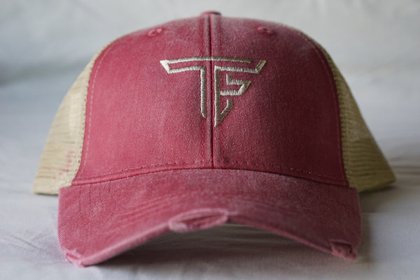 TF Trucker Hat- Washed Red Distressed