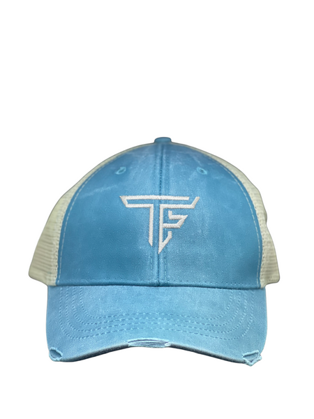 TF Trucker Hat- Washed Turquoise Distressed