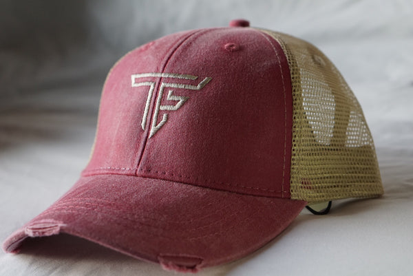 TF Trucker Hat- Washed Red Distressed