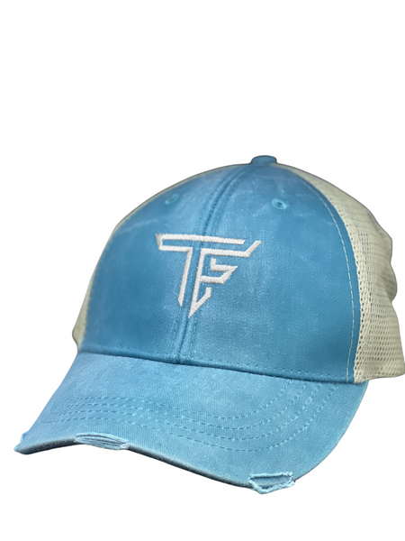 TF Trucker Hat- Washed Turquoise Distressed
