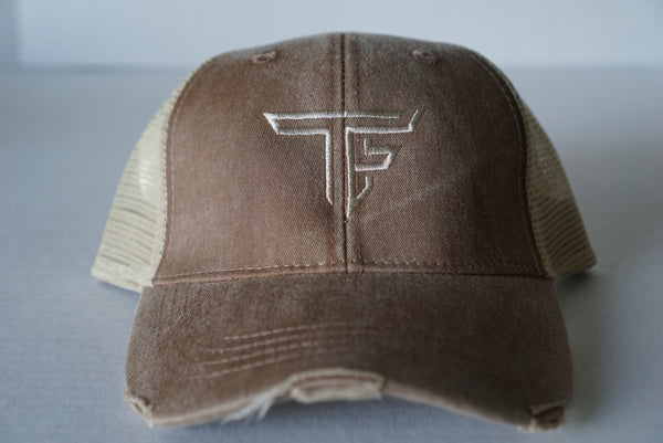 TF Trucker Hat- Washed Almond Brown Distressed