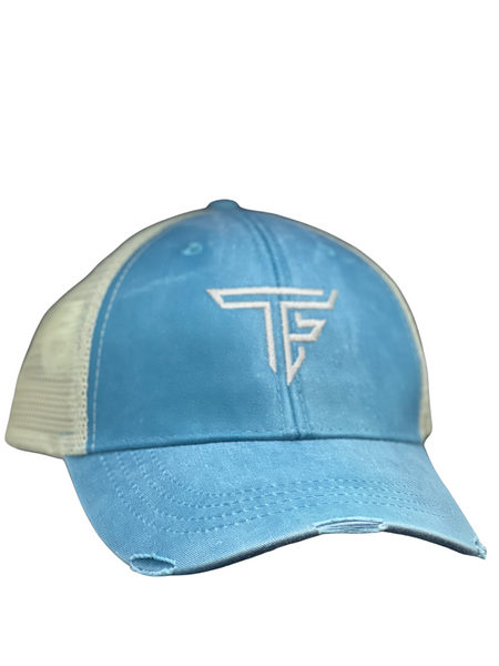 TF Trucker Hat- Washed Turquoise Distressed