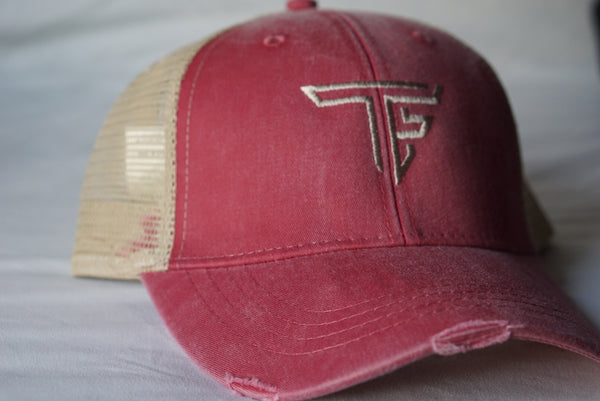 TF Trucker Hat- Washed Red Distressed